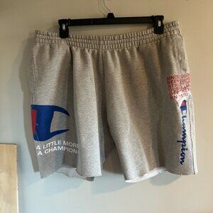 Champion Men's Light Heather Grey Athletic Shorts with Blue & Red Logo